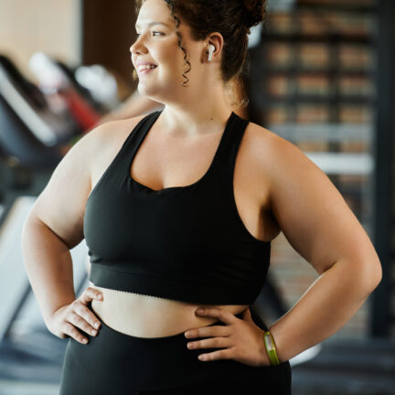 A confident young woman enjoys her workout, body positivity